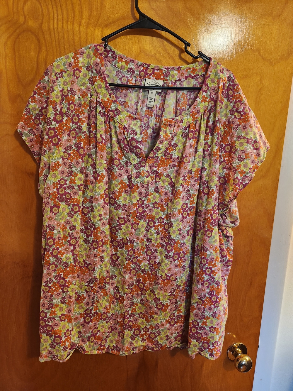 St. John's Bay Pink Multi Floral Short-Sleeve Tunic